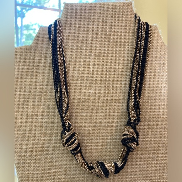 Gold‎ Tone and Black Chain Knotted Necklace - Picture 1 of 7